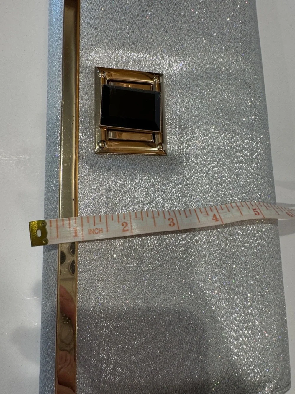D’margeaux Silver Metallic Evening Clutch or crossbody with Gem closure Accent - Picture 9 of 9